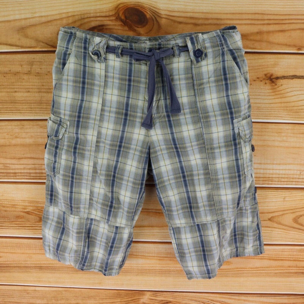 Faded Glory Bermuda Shorts Womens Sz 10 Green Plaid 100% Cotton Pockets Mid Rise